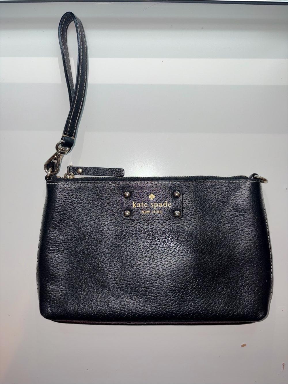 kate spade Black Pebbled Leather Wristlet Clutch